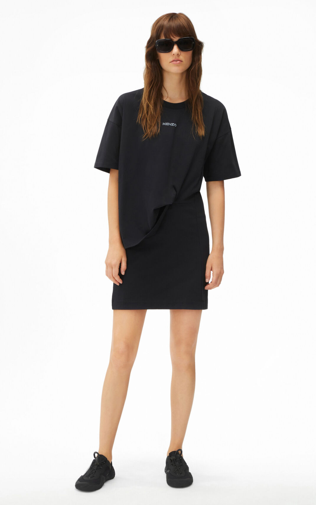 Vestido Kenzo Logo asymmetric T shirt Feminino - Pretas | 617ONQFHU